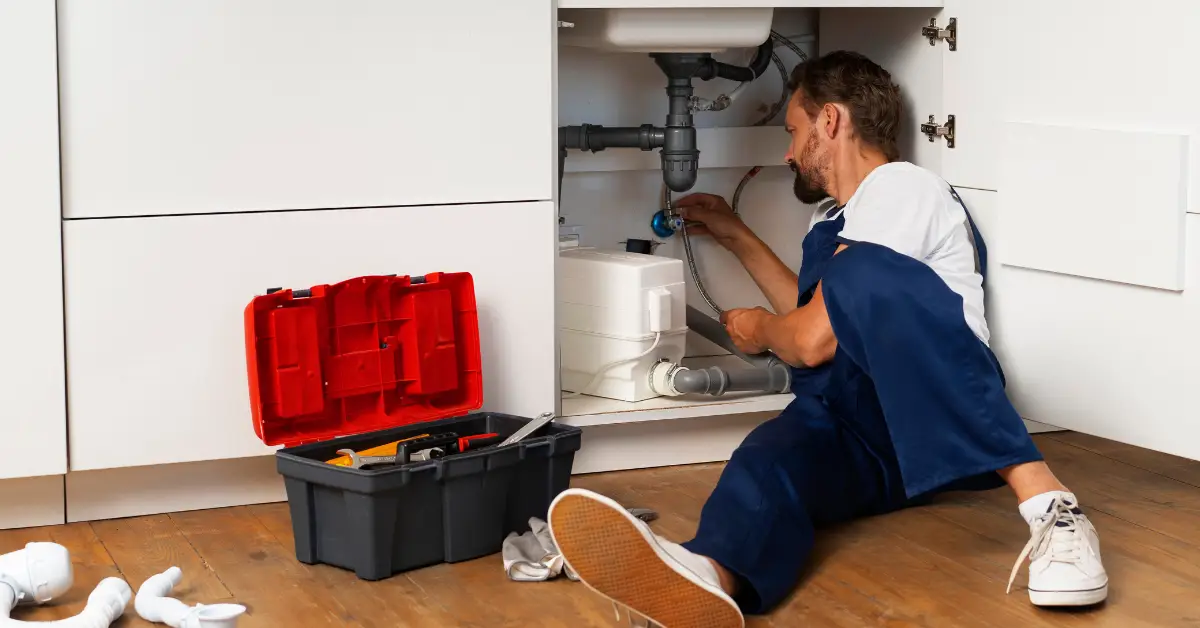 Plumber inspecting sink pipes during spring plumbing maintenance in Champaign IL